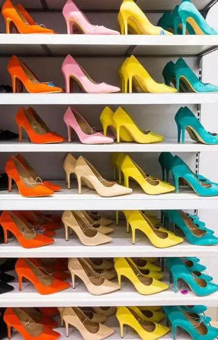 Framed Print : High heel shoes on display in Primark store uk Framed Print : High heel shoes on display in Primark store uk