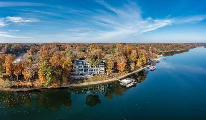 Framed Print : High resolution panorama aerial view of lake homes Framed Print : High resolution panorama aerial view of lake homes