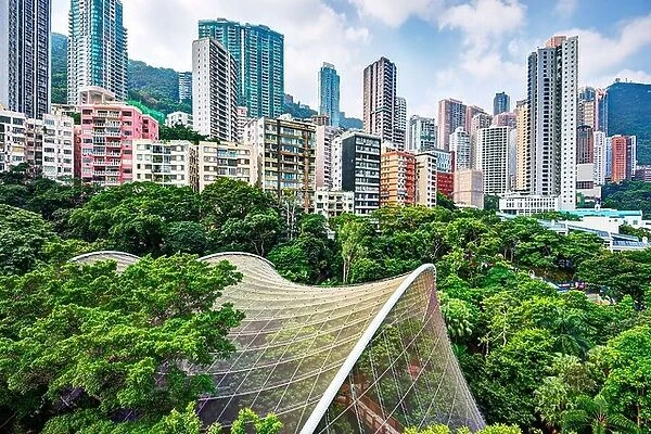High rise apartments above Hong Kong Park and aviary in Hong Kong, China