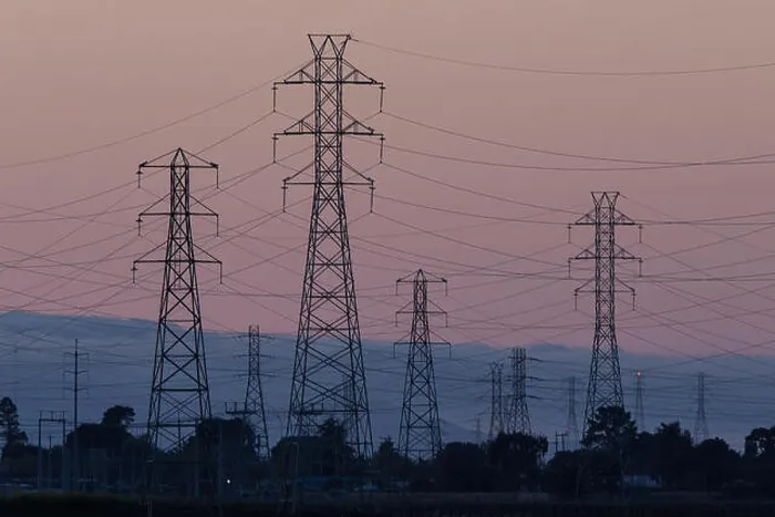 Framed Print : High voltage power lines span across Palo Alto Baylands, Palo Alto, California, United States of America