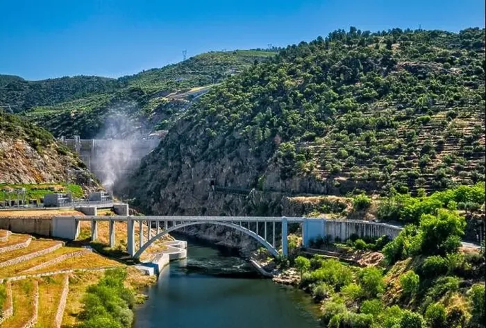 Framed Print : Highway bridge over Rio Tua near Rio Douro confluence, Foz Tua Dam in distance, near Sao Mamede, Norte region, Portugal Framed Print : Highway bridge over Rio Tua near Rio Douro confluence, Foz Tua Dam in distance, near Sao Mamede, Norte region, Portugal