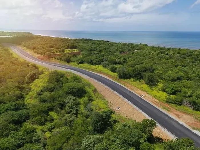 Framed Print : Highway road next to ocean coastline aerial drone view Framed Print : Highway road next to ocean coastline aerial drone view