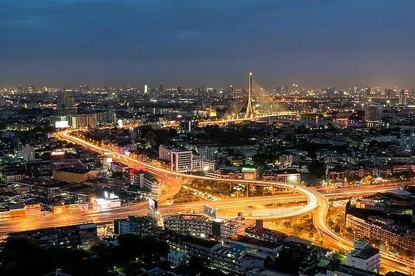 Highway and Suspension bridge in Bangkok, Thailand