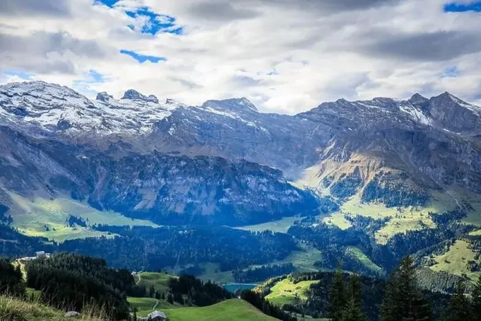 Framed Print : Hiking near Engelberg with a view of the Swiss Alps, summer Framed Print : Hiking near Engelberg with a view of the Swiss Alps, summer