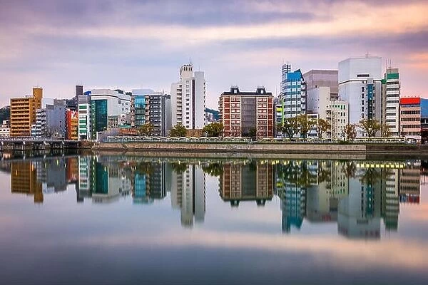 Hiroshima, Japan city skyline on the river
