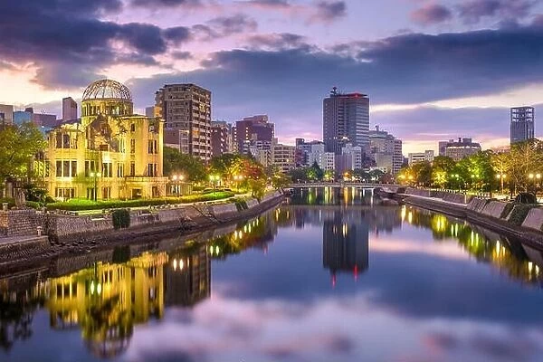 Hiroshima, Japan cityscape at the Atomic Bomb Dome and river