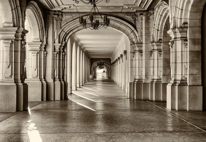Framed Print : Historic architecture and walkway at Balboa Park. San Diego, California, United States Framed Print : Historic architecture and walkway at Balboa Park. San Diego, California, United States