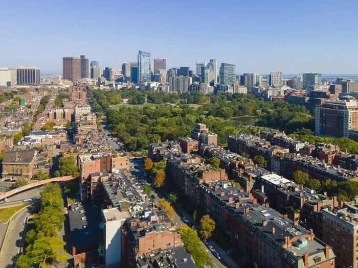 Framed Print : Historic Boston Beacon Hill and Public Garden aerial view, Boston, Massachusetts MA, USA