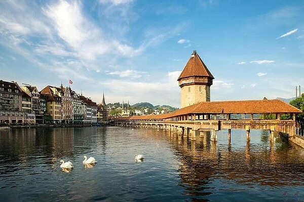 Historic city center of Lucerne with famous Chapel Bridge and lake Lucerne in Canton of Lucerne, Switzerland