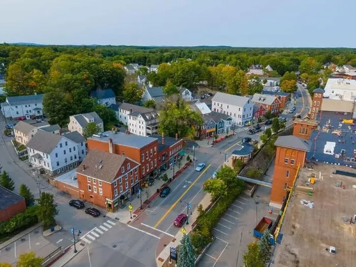 Framed Print : Historic commercial building aerial view on Main Street in historic town center of Newmarket, New Hampshire NH, USA Framed Print : Historic commercial building aerial view on Main Street in historic town center of Newmarket, New Hampshire NH, USA