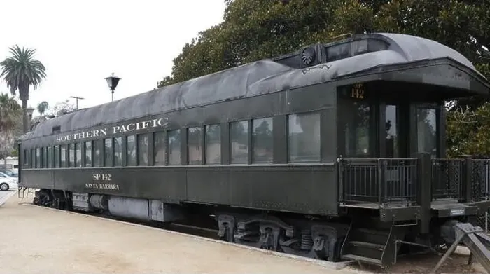 Framed Print : Historic Southern Pacific SP 142 railway carriage, Santa Barbara Station, California, USA Framed Print : Historic Southern Pacific SP 142 railway carriage, Santa Barbara Station, California, USA