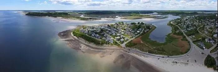 Framed Print : Historic village on Little Neck Island and Pavilion Beach aerial view panorama at Ipswich Bay in town of Ipswich Framed Print : Historic village on Little Neck Island and Pavilion Beach aerial view panorama at Ipswich Bay in town of Ipswich