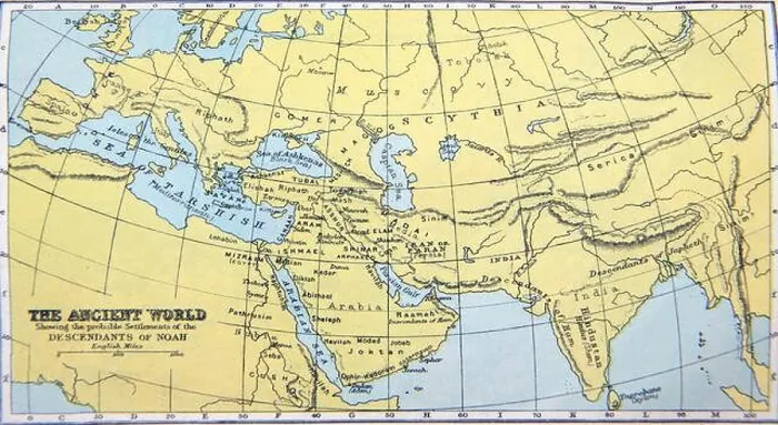 Framed Print : Historical Old Map Showing the Ancient World and the Probable Settlements of the Descendants of Noah in Holy Bible Framed Print : Historical Old Map Showing the Ancient World and the Probable Settlements of the Descendants of Noah in Holy Bible
