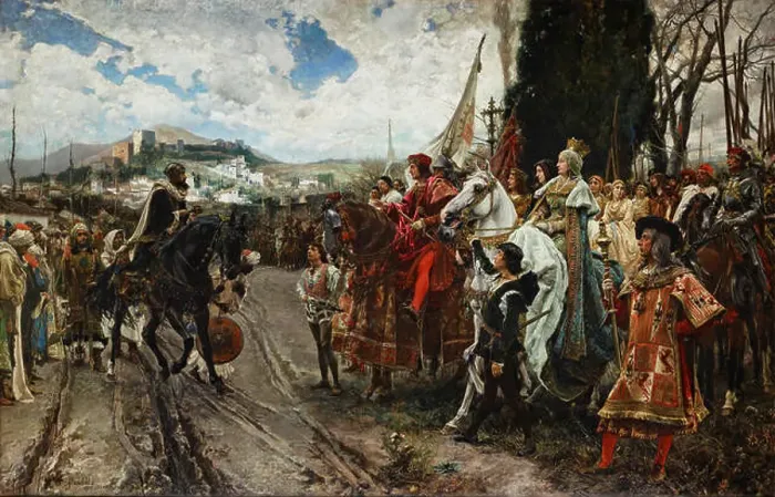 Framed Print : This historical painting by Francisco Pradilla depicts the surrender of Granada in 1492 Framed Print : This historical painting by Francisco Pradilla depicts the surrender of Granada in 1492