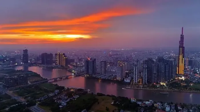 Framed Print : Ho Chi Minh city, Viet Nam, Aerial view of Asia city at sunset by drone with Landmark 81 skycraper modern building Framed Print : Ho Chi Minh city, Viet Nam, Aerial view of Asia city at sunset by drone with Landmark 81 skycraper modern building