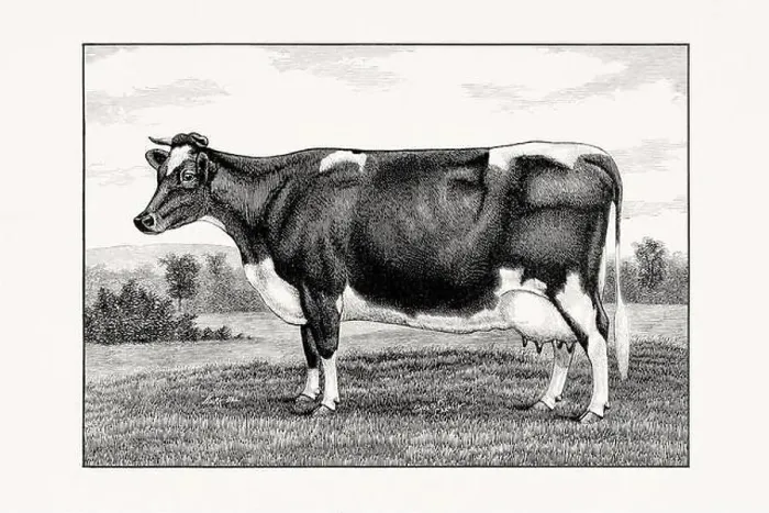 Framed Print : Holstein-Friesian Cattle. Vintage cattle illustration of a cow from an 1887 livestock book Framed Print : Holstein-Friesian Cattle. Vintage cattle illustration of a cow from an 1887 livestock book