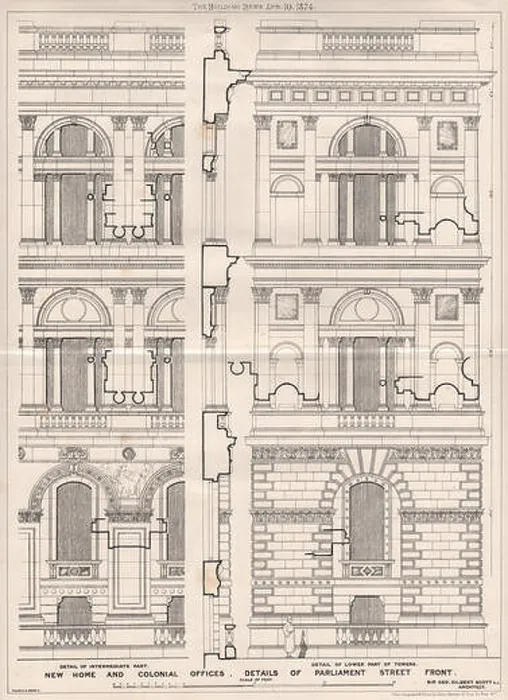 Framed Print : Home & Colonial Offices, Parliament Street front; Sir Geo. Gilbert Scott, 1874 Framed Print : Home & Colonial Offices, Parliament Street front; Sir Geo. Gilbert Scott, 1874