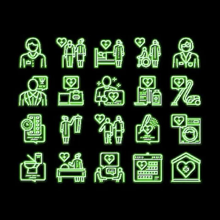 Framed Print : Homecare Services neon glow icon illustration
