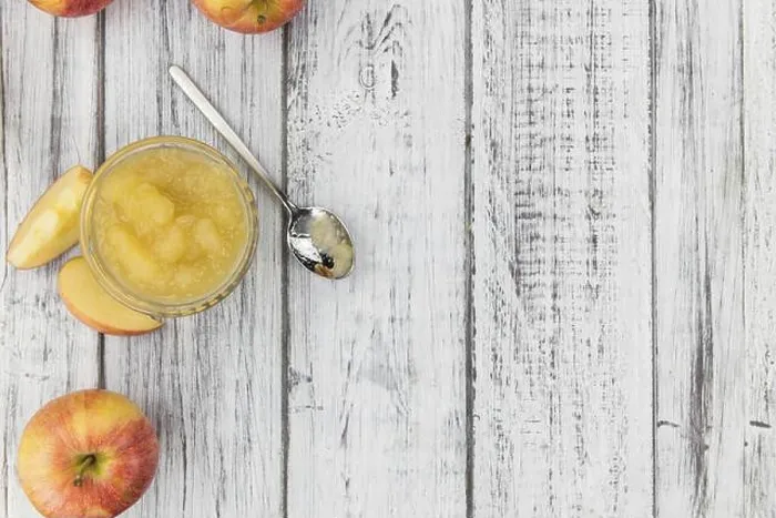 Framed Print : Homemade Applesauce (selective focus, close-up shot) on vintage background with some fresh fruits Framed Print : Homemade Applesauce (selective focus, close-up shot) on vintage background with some fresh fruits