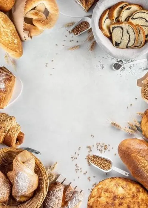 Framed Print : Homemade freshly bakery products on a fray background from the top view with bread rolls croissant pretzel with Framed Print : Homemade freshly bakery products on a fray background from the top view with bread rolls croissant pretzel with