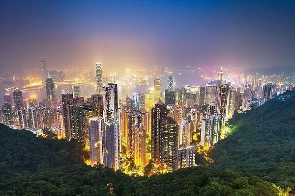 Hong Kong, China Cityscape from Victoria Peak at night