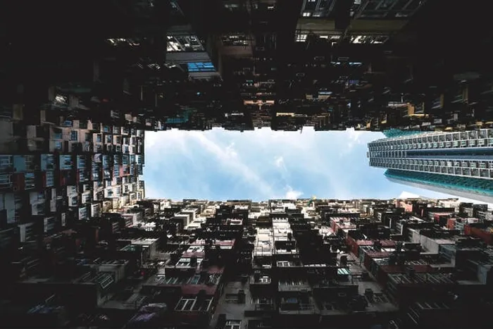 Framed Print : Hong Kong city residences area. Low angle view image of a crowded residential building in community in Quarry Bay, Hong Kong. Asian tourism, modern ci