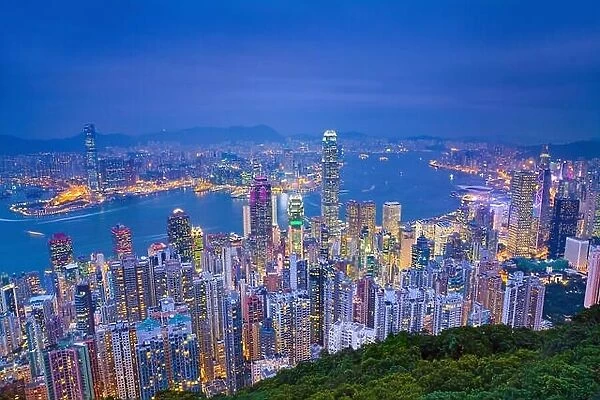 Hong Kong. Image of Hong Kong with many skyscrapers during twilight blue hour