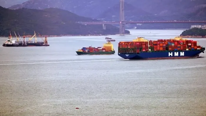Framed Print : Hong Kong- May 1 2023: HMM container in harbor Framed Print : Hong Kong- May 1 2023: HMM container in harbor