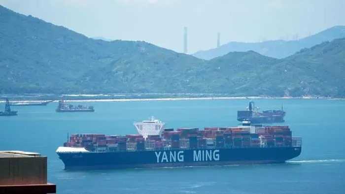 Framed Print : Hong Kong- May 1 2023: Yang Ming cargo ship Framed Print : Hong Kong- May 1 2023: Yang Ming cargo ship
