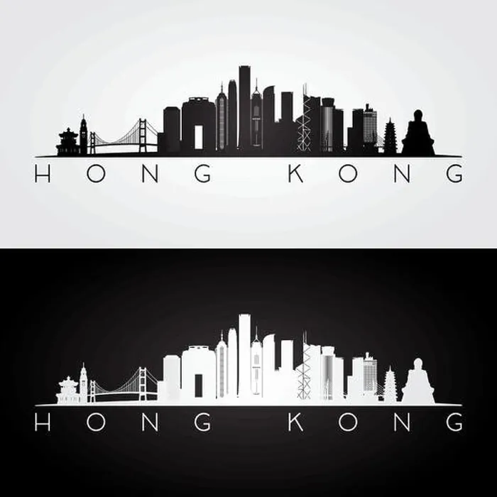 Framed Print : Hong Kong skyline and landmarks silhouette, black and white design, vector illustration Framed Print : Hong Kong skyline and landmarks silhouette, black and white design, vector illustration