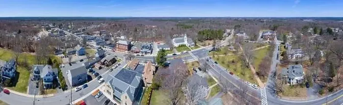 Framed Print : Hopkinton town center aerial view panorama including Town Common Framed Print : Hopkinton town center aerial view panorama including Town Common