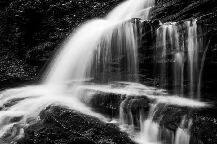 Framed Print : Horizontal black and white image of Onondaga Falls, in Glen Leigh at Ricketts Glen State Park, Pennsylvania Framed Print : Horizontal black and white image of Onondaga Falls, in Glen Leigh at Ricketts Glen State Park, Pennsylvania