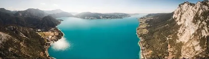 Framed Print : Horizontal panorama of the Attersee (Lake Atter) in Upper Austria, Austria Framed Print : Horizontal panorama of the Attersee (Lake Atter) in Upper Austria, Austria