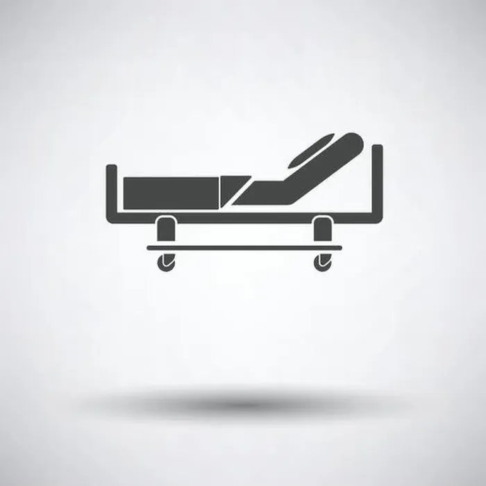 Framed Print : Hospital bed icon on gray background, round shadow. Vector illustration