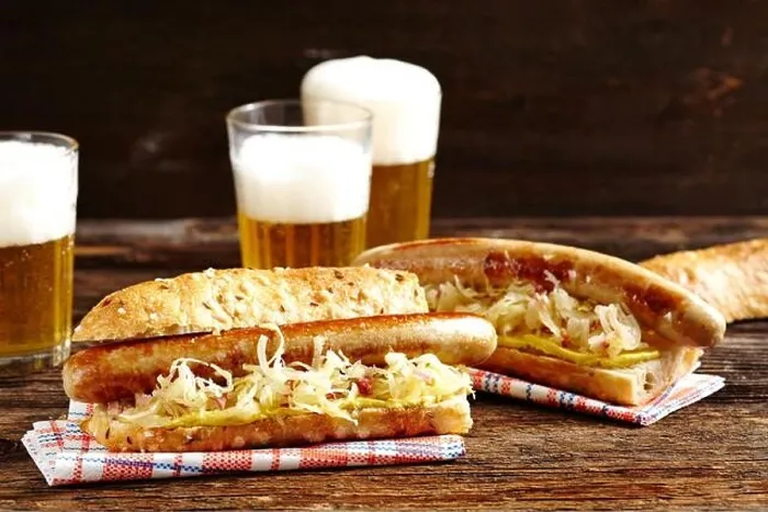 Framed Print : Hot dogs with bratwurst and sauerkraut. Uk & Irish rights only. Call office to clear additional rights Framed Print : Hot dogs with bratwurst and sauerkraut. Uk & Irish rights only. Call office to clear additional rights