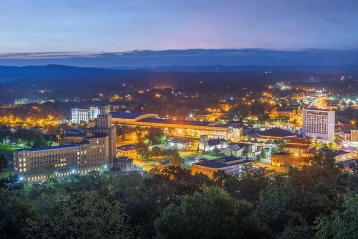 Framed Print : Hot Springs, Arkansas, USA town skyline from above at dawn Framed Print : Hot Springs, Arkansas, USA town skyline from above at dawn