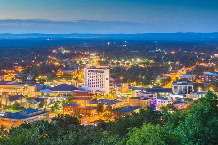 Framed Print : Hot Springs, Arkansas, USA town skyline from above at dawn Framed Print : Hot Springs, Arkansas, USA town skyline from above at dawn