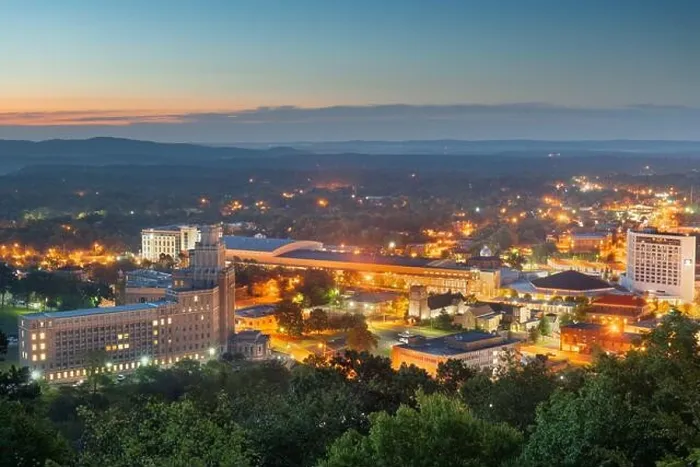 Framed Print : Hot Springs, Arkansas, USA town skyline from above at dawn Framed Print : Hot Springs, Arkansas, USA town skyline from above at dawn
