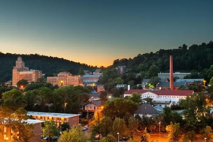 Framed Print : Hot Springs, Arkansas, USA town skyline from above at dawn Framed Print : Hot Springs, Arkansas, USA town skyline from above at dawn