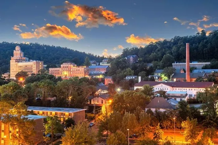 Framed Print : Hot Springs, Arkansas, USA townscape at dusk in the mountains