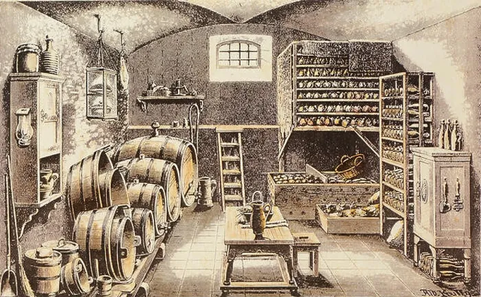 Framed Print : household, vessels, cellar with stocks of food Framed Print : household, vessels, cellar with stocks of food