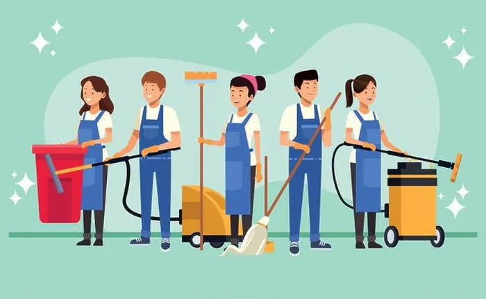 Framed Print : housekeeping team female workers with equipment tools vector illustration design Framed Print : housekeeping team female workers with equipment tools vector illustration design