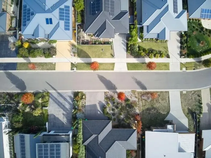 Framed Print : Houses aerial overhead view with urban street scene Framed Print : Houses aerial overhead view with urban street scene
