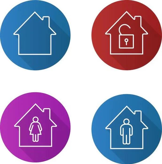 Framed Print : Houses flat linear long shadow icons set