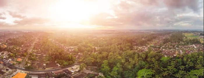 Framed Print : Houses and rice terraces seen from above with a drone in Ubud, Bali, Indonesia Framed Print : Houses and rice terraces seen from above with a drone in Ubud, Bali, Indonesia