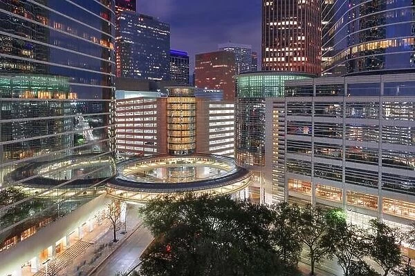 Houston, Texas, USA downtown cityscape at night in the financial district