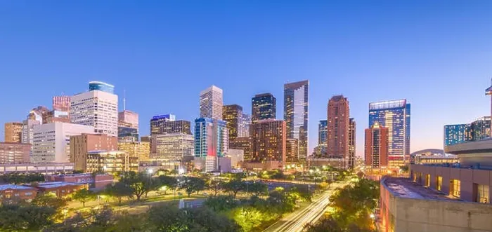 Framed Print : Houston, Texas, USA downtown park and skyline at twilight Framed Print : Houston, Texas, USA downtown park and skyline at twilight