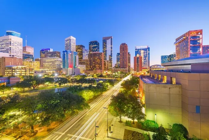 Framed Print : Houston, Texas, USA downtown park and skyline at twilight Framed Print : Houston, Texas, USA downtown park and skyline at twilight