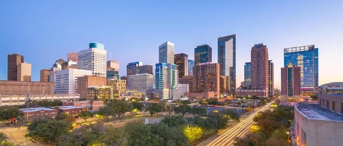 Framed Print : Houston, Texas, USA downtown park and skyline at twilight Framed Print : Houston, Texas, USA downtown park and skyline at twilight