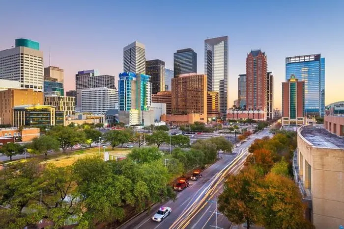 Framed Print : Houston, Texas, USA downtown park and skyline at twilight Framed Print : Houston, Texas, USA downtown park and skyline at twilight